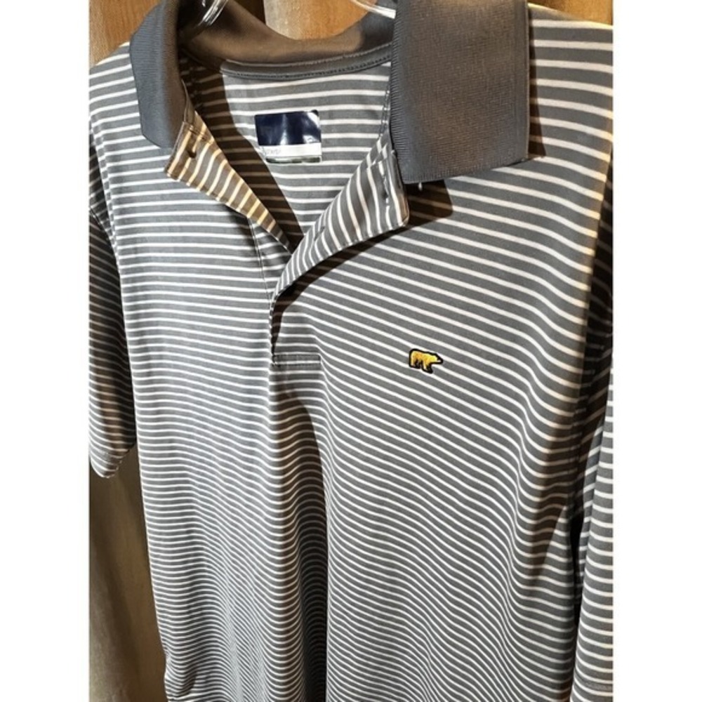 Jack Nicklaus Mens‎ Size L Short Sleeve Polo Shirt White With Gray Stripes